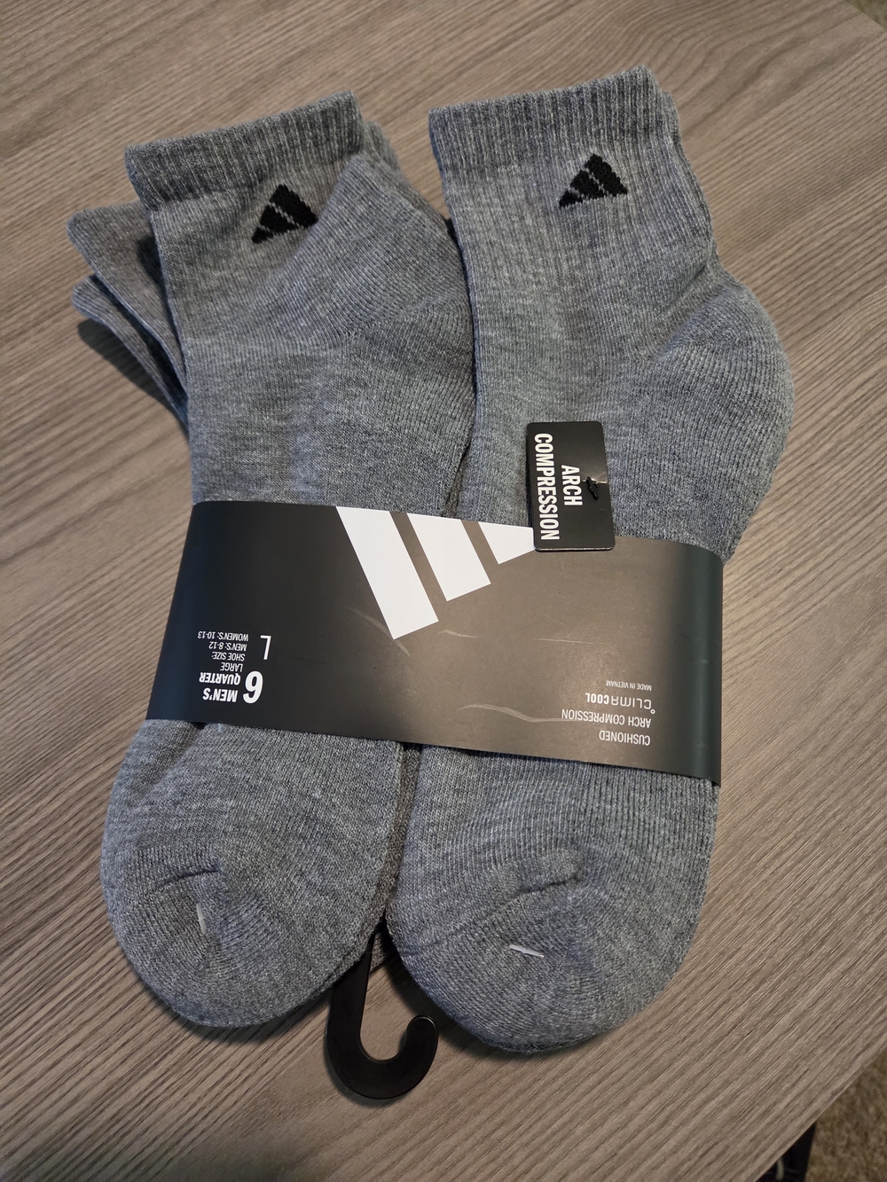 Adidas Men’s Grey Arch Compression Crew Socks - 6 Pack